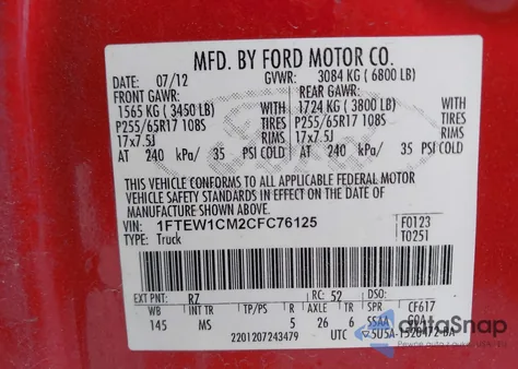 2012 Ford F-150 Xlt z USA, uszkodzony, nr VIN 1FTEW1CM2CFC76125